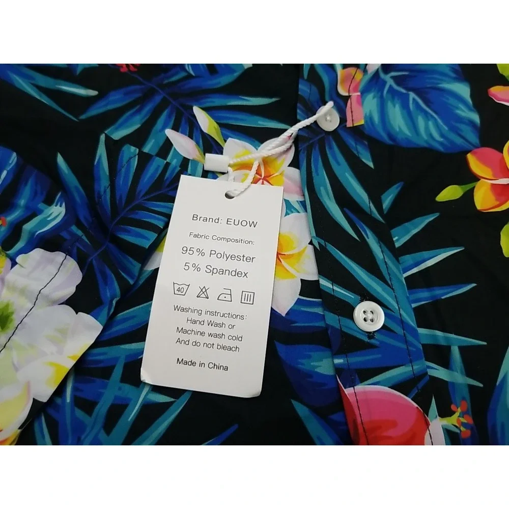 Euow Hawaiian Shirt Mens Floral Short Sleeve Button Up‎ Medium - Picture 4 of 8